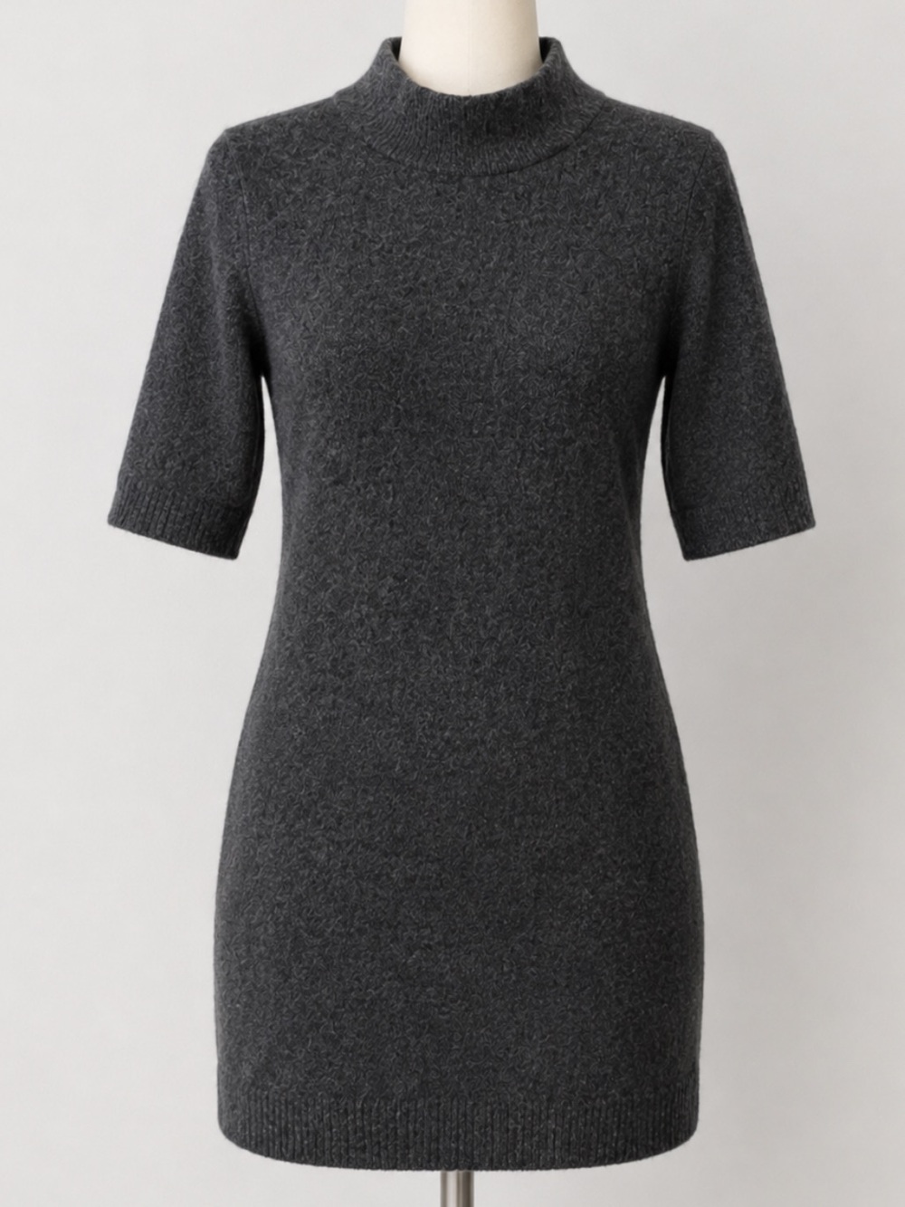Vince Cashmere Charcoal Gray Mock-Neck Knit Mini Dress Sz Small